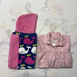 Pottery Barn Kids Pink Heart Fleece Pajama Set with Whale Hooded Blanket